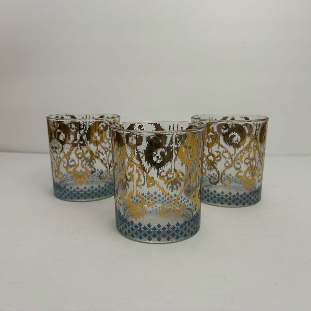 Patina Vie glassware cocktail Gold and blue colored set of 3